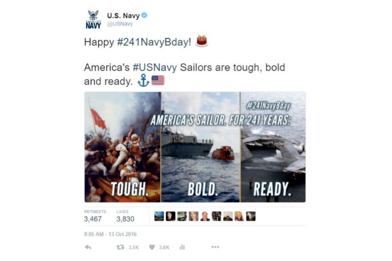 Screenshots of a deleted @USNavy tweet, provided in response to one of the author's FOIA requests.