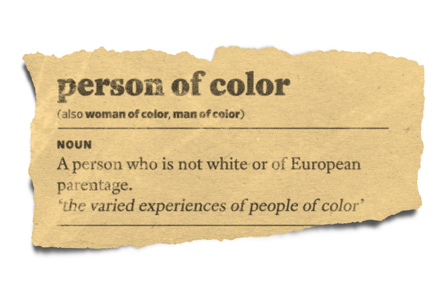 A torn page from a dictionary definition of people of color
