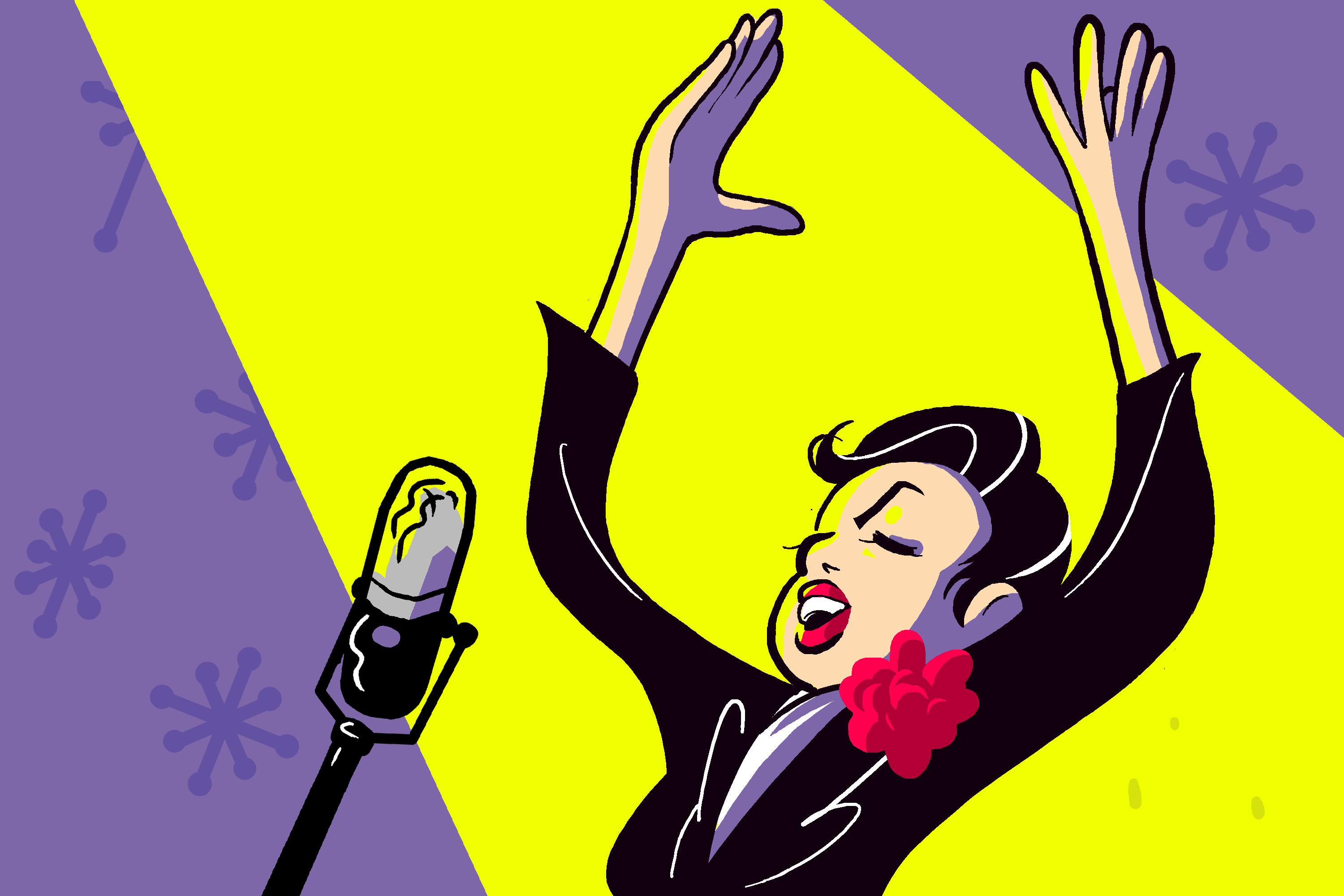 Illustration of Judy Garland singing
