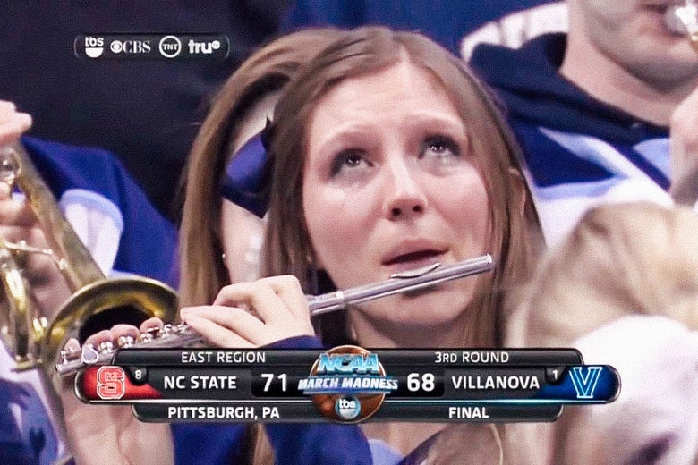 In 2015, Villanova piccolo player Roxanne Chalifoux went viral after gamely playing through tears during the NCAA men’s basketball tournament.