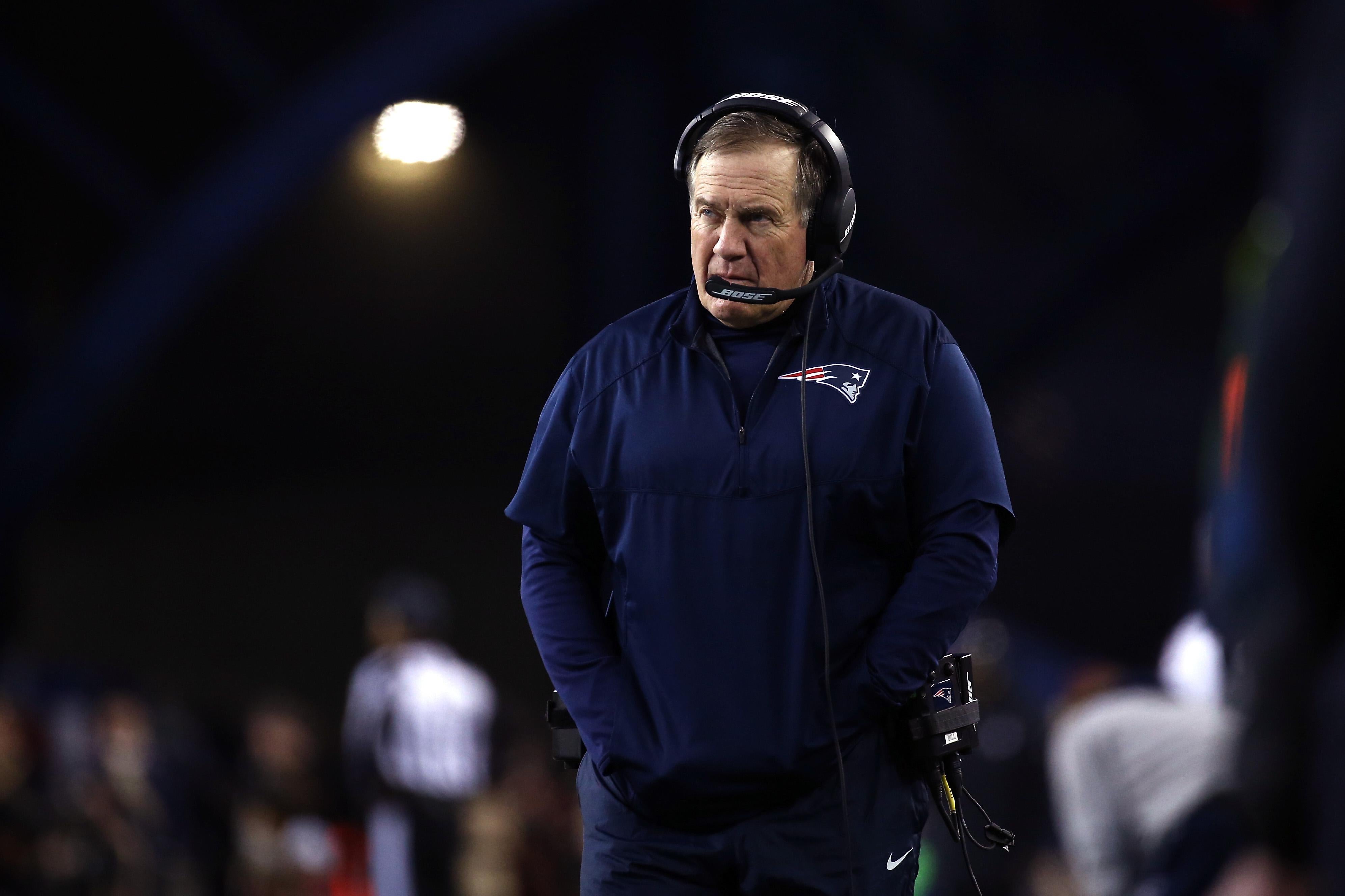 Head Coach Bill Belichick of the New England Patriots during Super Bowl XLII  against the New York Giants at the University of Phoenix Stadium on  February 3, 2008 in Glendale, Arizona. The