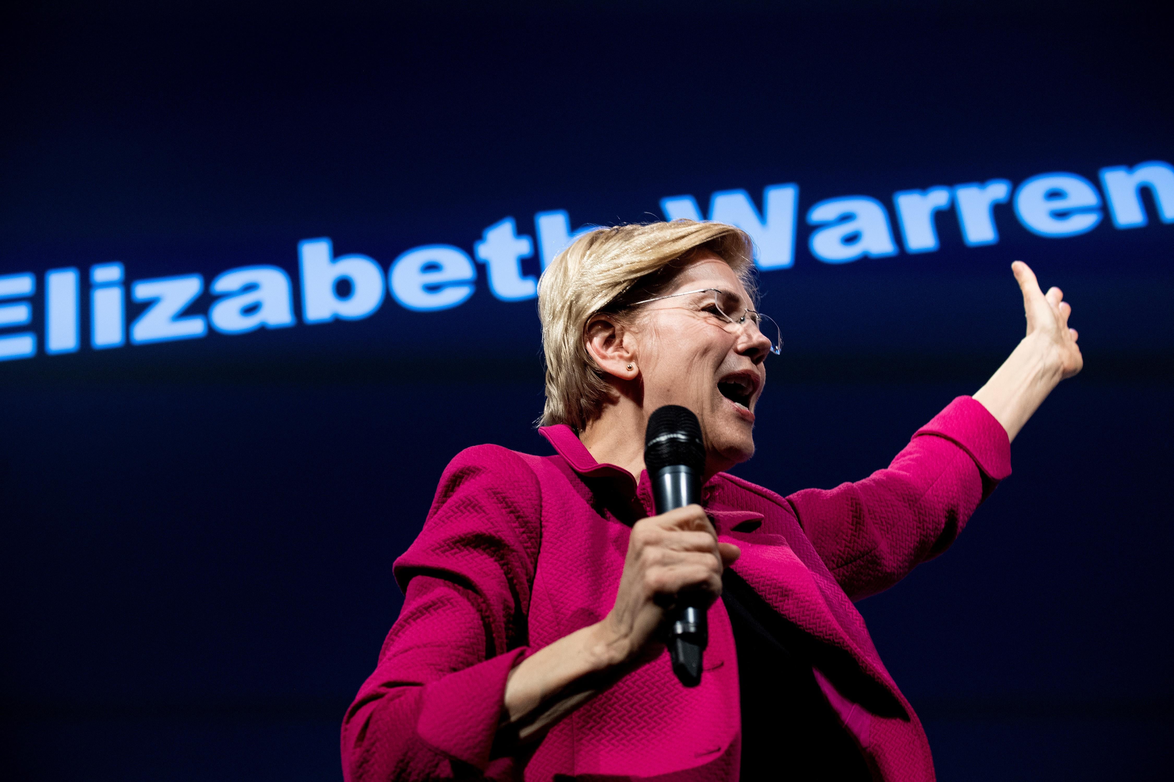 Senator Elizabeth Warren (D-MA) speaks during the 'We The People' Summit at the Warner Theatre April 1, 2019, in Washington, DC. 