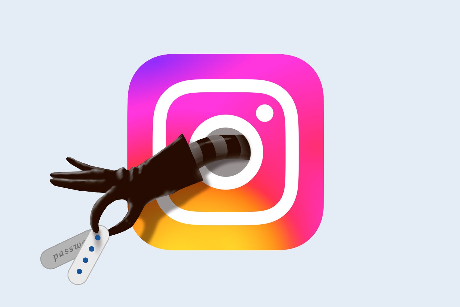 Hand reaching through the Instagram logo stealing passwords. 