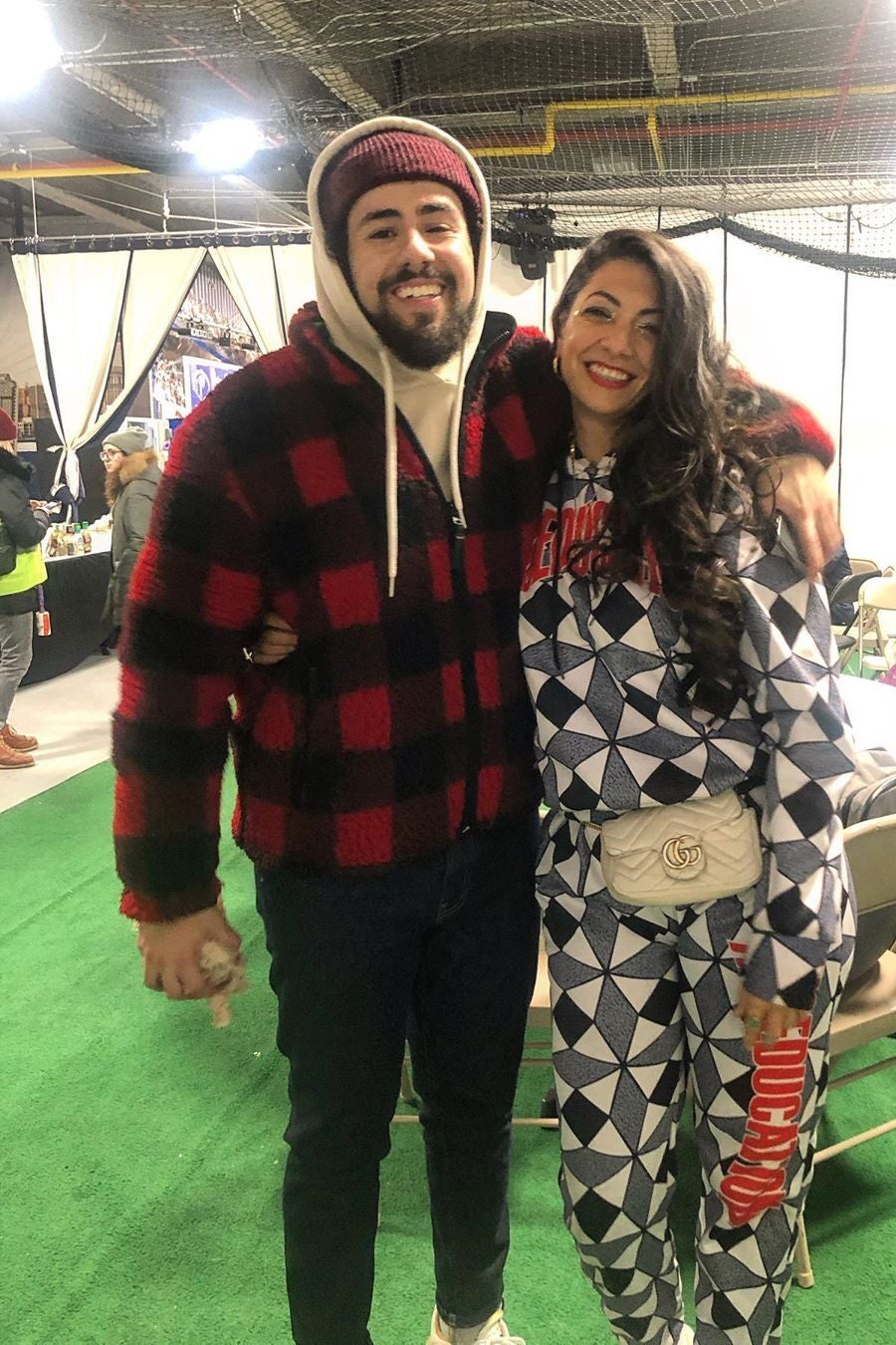 Ramy Youssef puts his arm around May Calamawy.