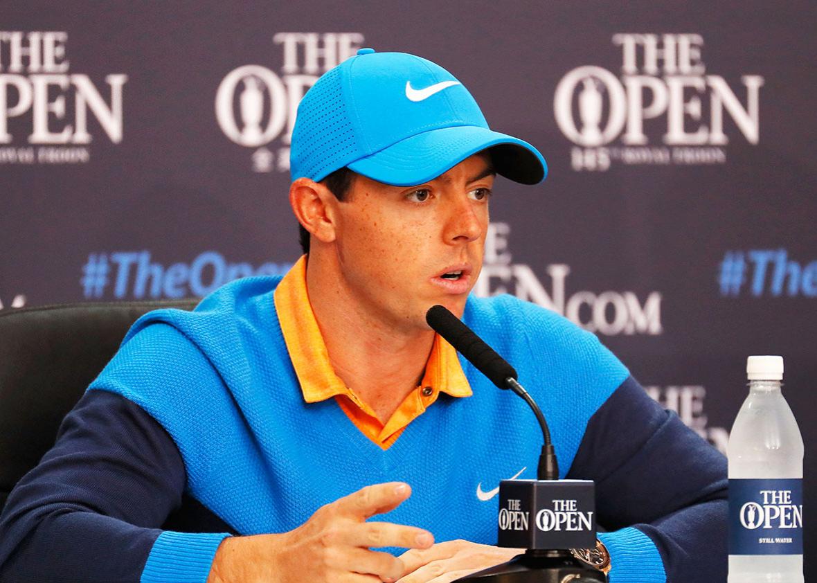 Rory McIlroy of Northern Ireland speaks at a press conference during previews ahead of the 145th Open Championship at Royal Troon on July 12, 2016 in Troon, Scotland.  