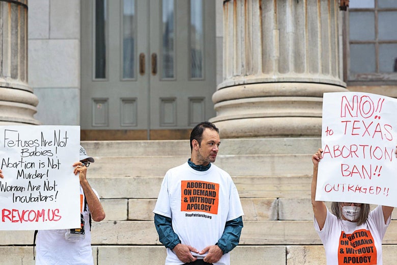 Demonstrators oppose Texas’ six-week abortion ban.