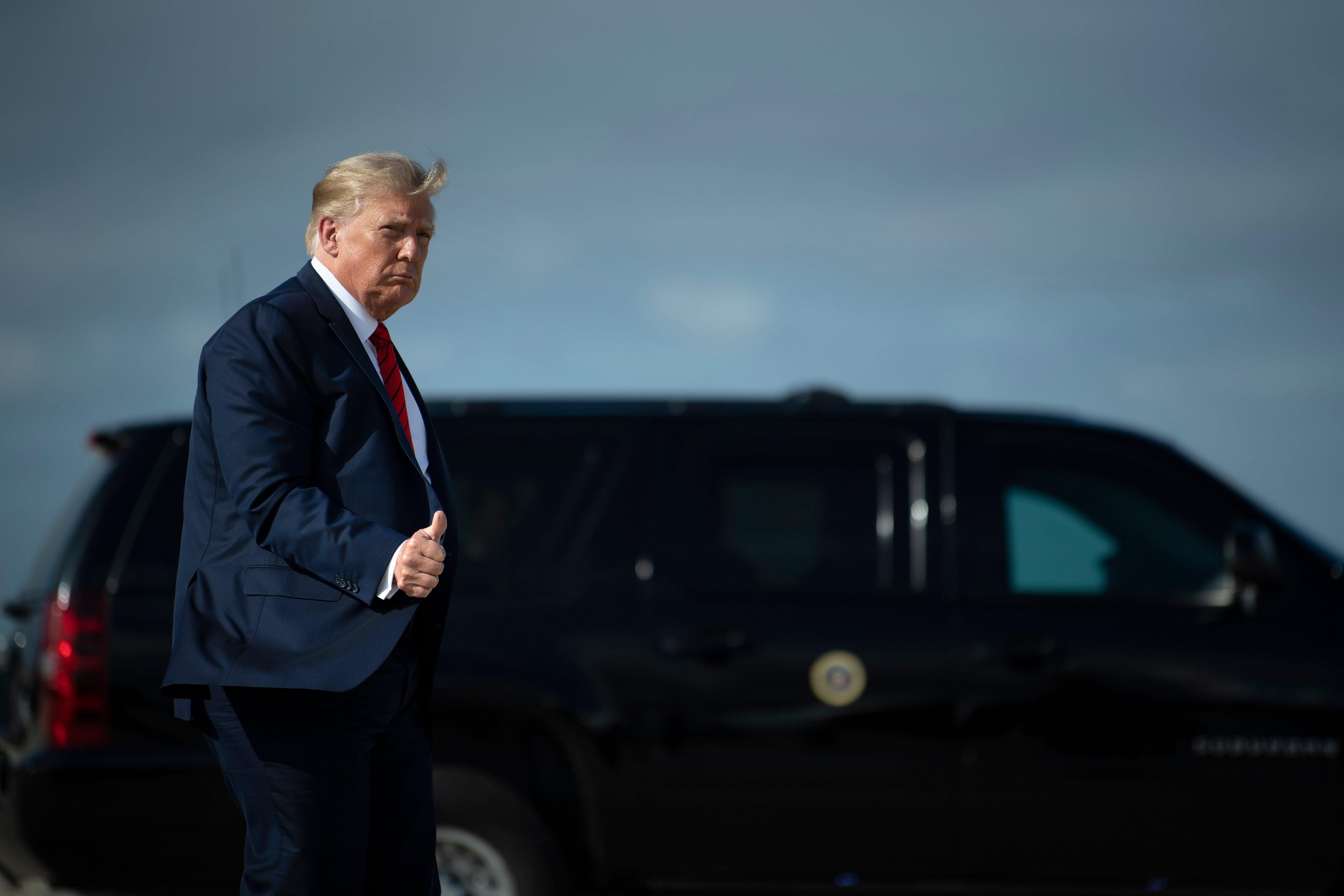 President Donald Trump arrives to board Air Force One at Joint Base Andrews in Maryland on September 12, 2020.