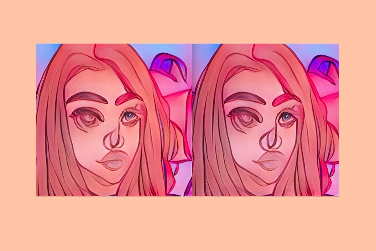 Two increasingly Cartoon-ified selfies of the author. Could be a Gauguin painting.