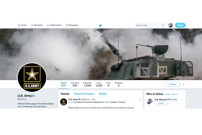 Screenshot of @USArmy, taken on April 6, 2018.