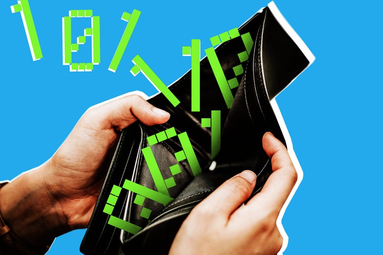 Photo illustration of digital 0's and 1's in a wallet.