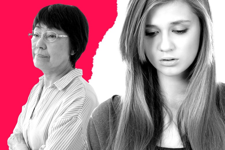 A mad Asian mom and a sad white woman.