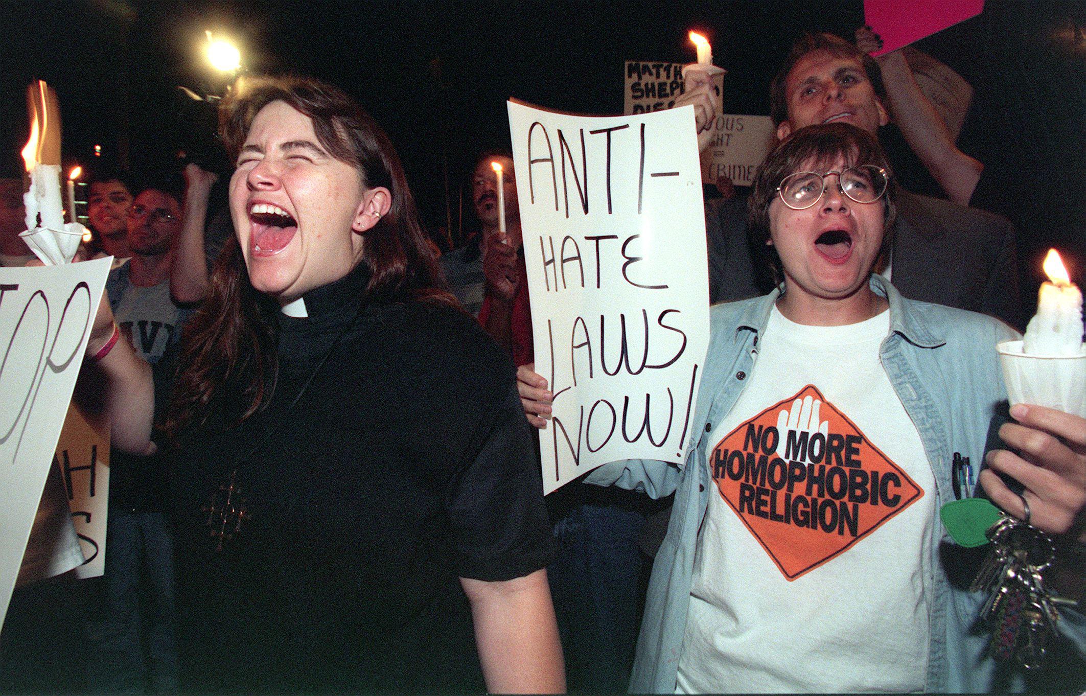 A demonstration in North Hollywood shortly after the murder of Matthew Shepard in Laramie, Wyo., in October 1998.