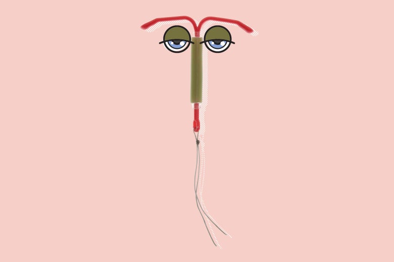 An IUD with half-closed, drowsy eyes.