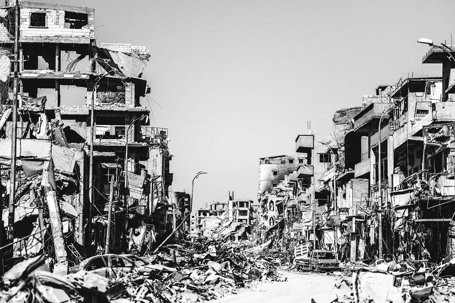 A picture taken on Oct. 21, 2017, shows a general view of heavily damaged buildings in Raqqa, after a Kurdish-led force expelled the Islamic State group from the northern Syrian city.