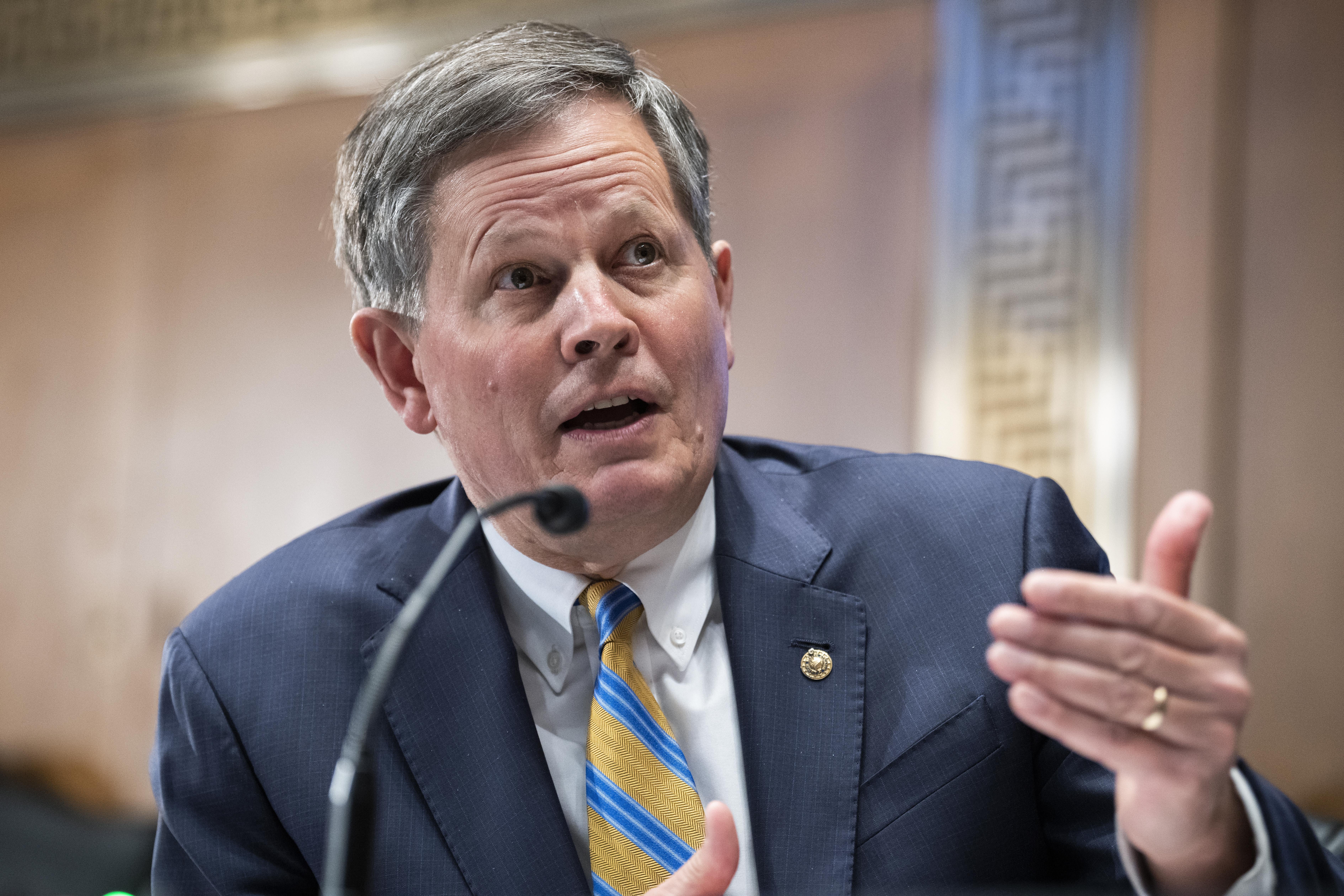 Sen. Steve Daines (R-MT) asks a question during a Senate hearing on March 3, 2022 in Washington, D.C.