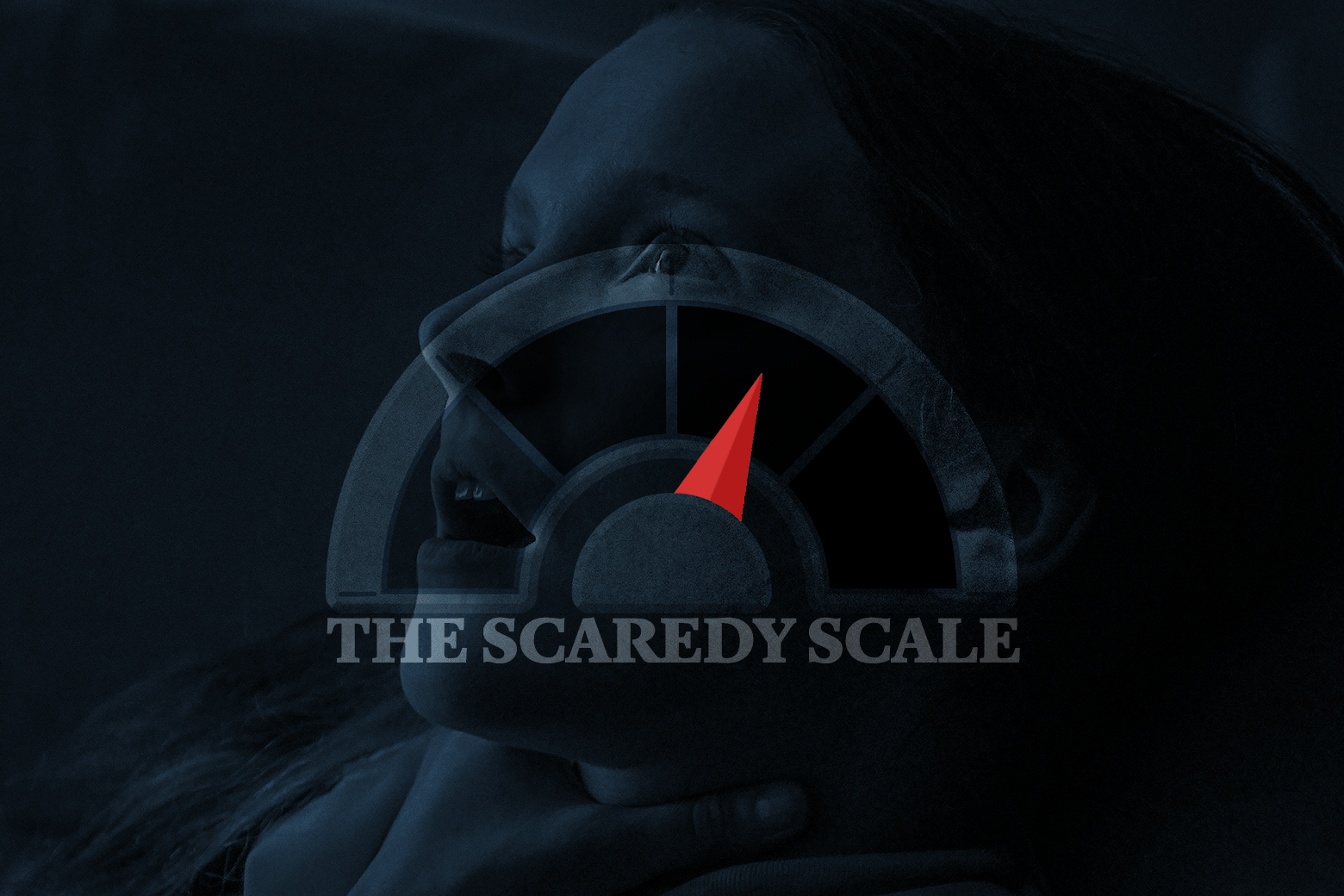 The Scaredy Scale logo over an image of Maud in Saint Maud. 