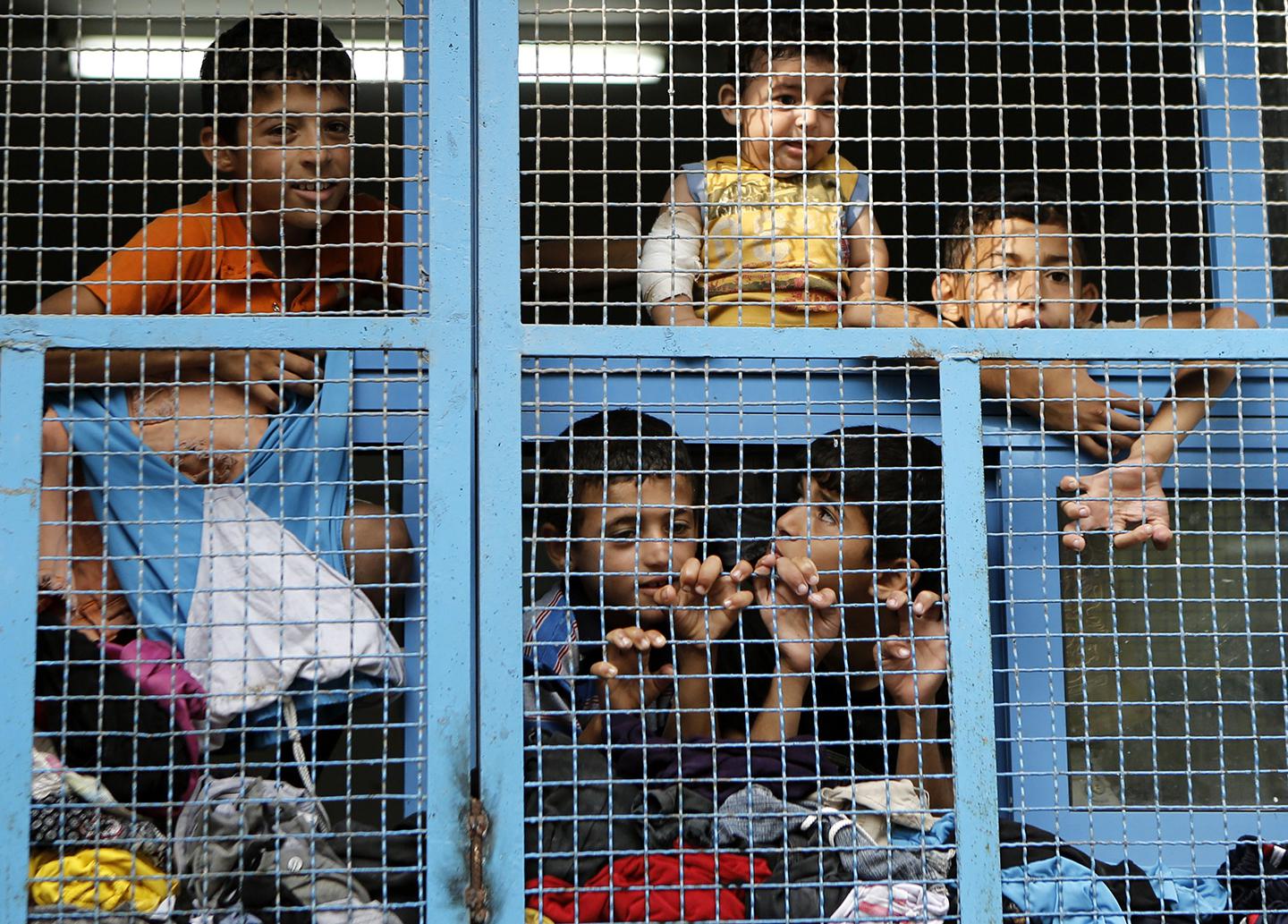 Displaced Palestinian children from Beit Hanun in the northern Gaza Strip.