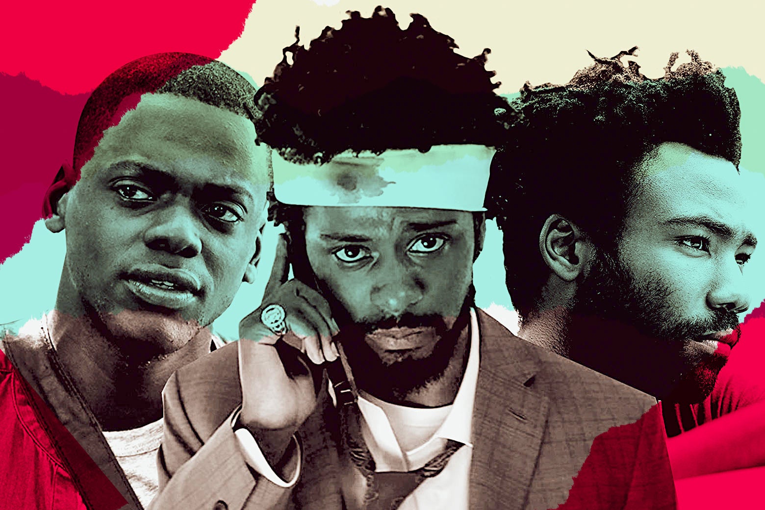 Actors Daniel Kaluuya in Get Out, Lakeith Stanfield in Sorry to Bother You, and Donald Glover in Atlanta.