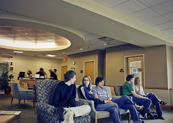 Family in ICU waiting lobby