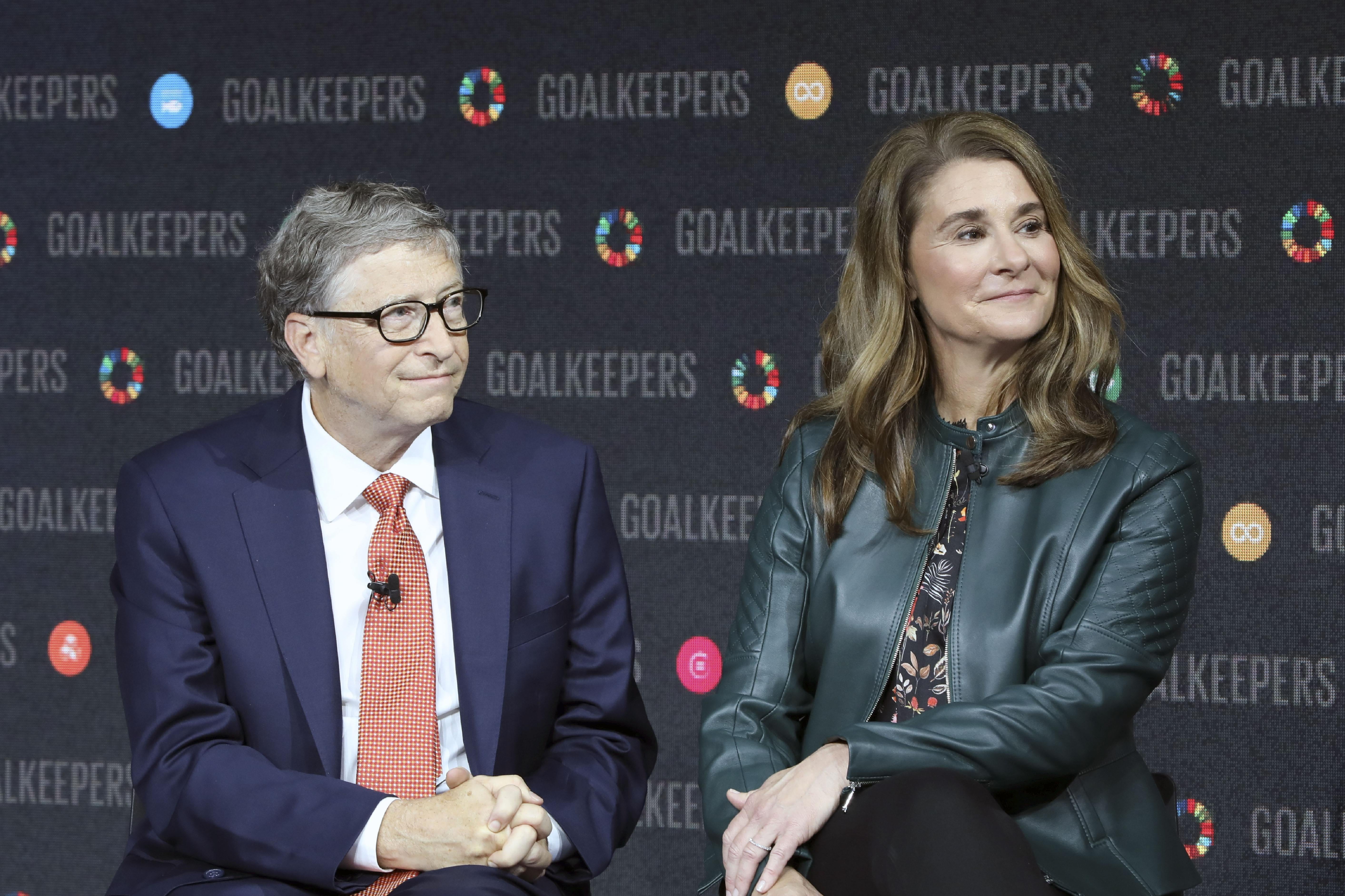 Bill Gates and Melinda Gates seated next to each other onstage at an event at Lincoln Center in New York in 2018.