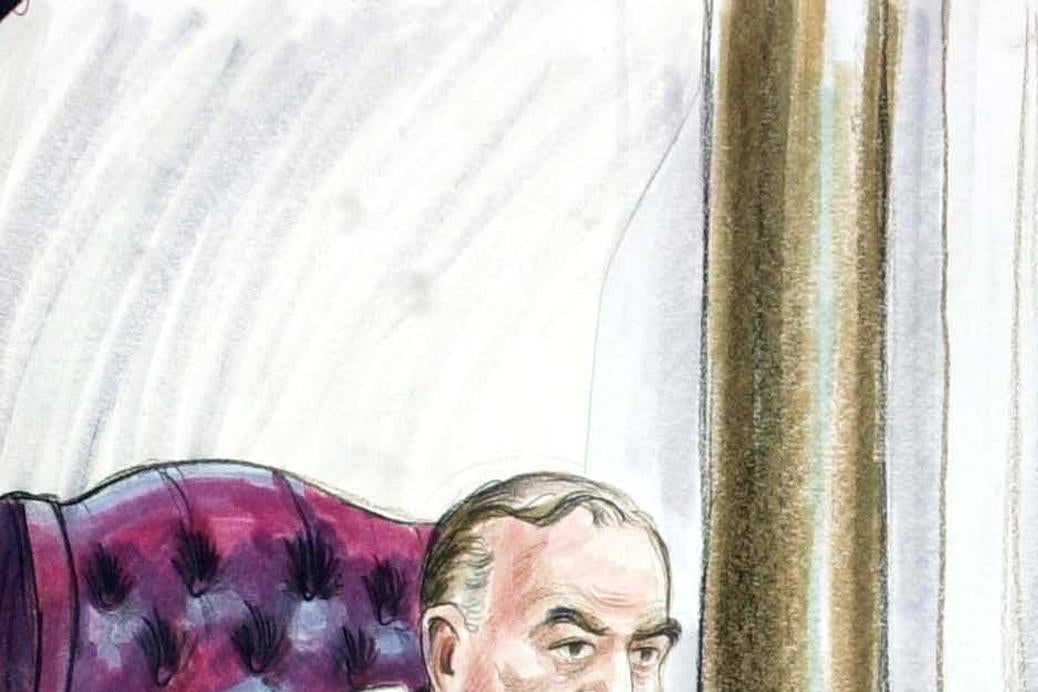 A courtroom sketch artist's drawing of a jowly ol' judge.