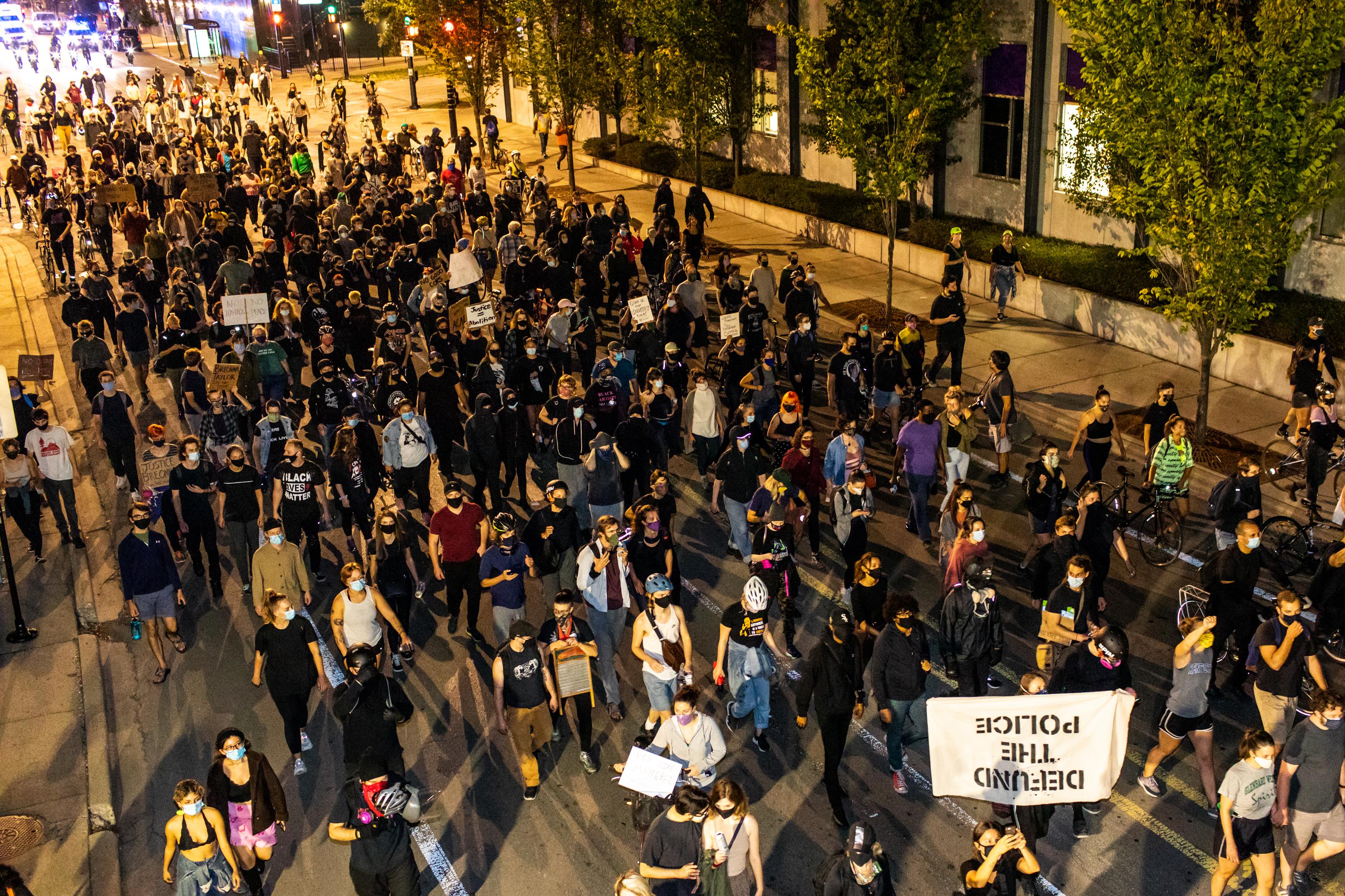 Protesters fill the streets during a march for Breonna Taylor on September 23, 2020 in Chicago, Illinois.