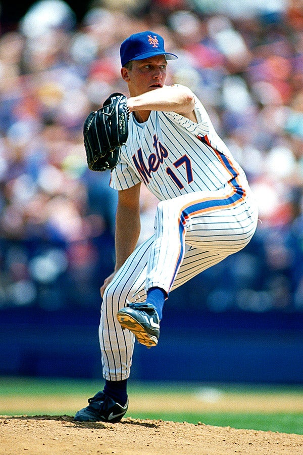 David Cone pitches during a game circa 1991 at Shea Stadium.