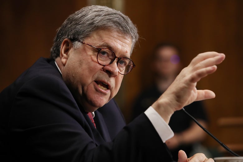 Attorney General William Barr testifying before the Senate Judiciary Committee.