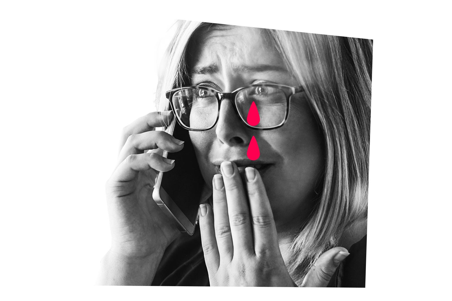 Woman crying while on the phone.