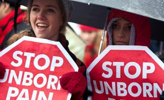 People listen to speakers at the March for Life rally on January 23, 2012 in Washington, DC.