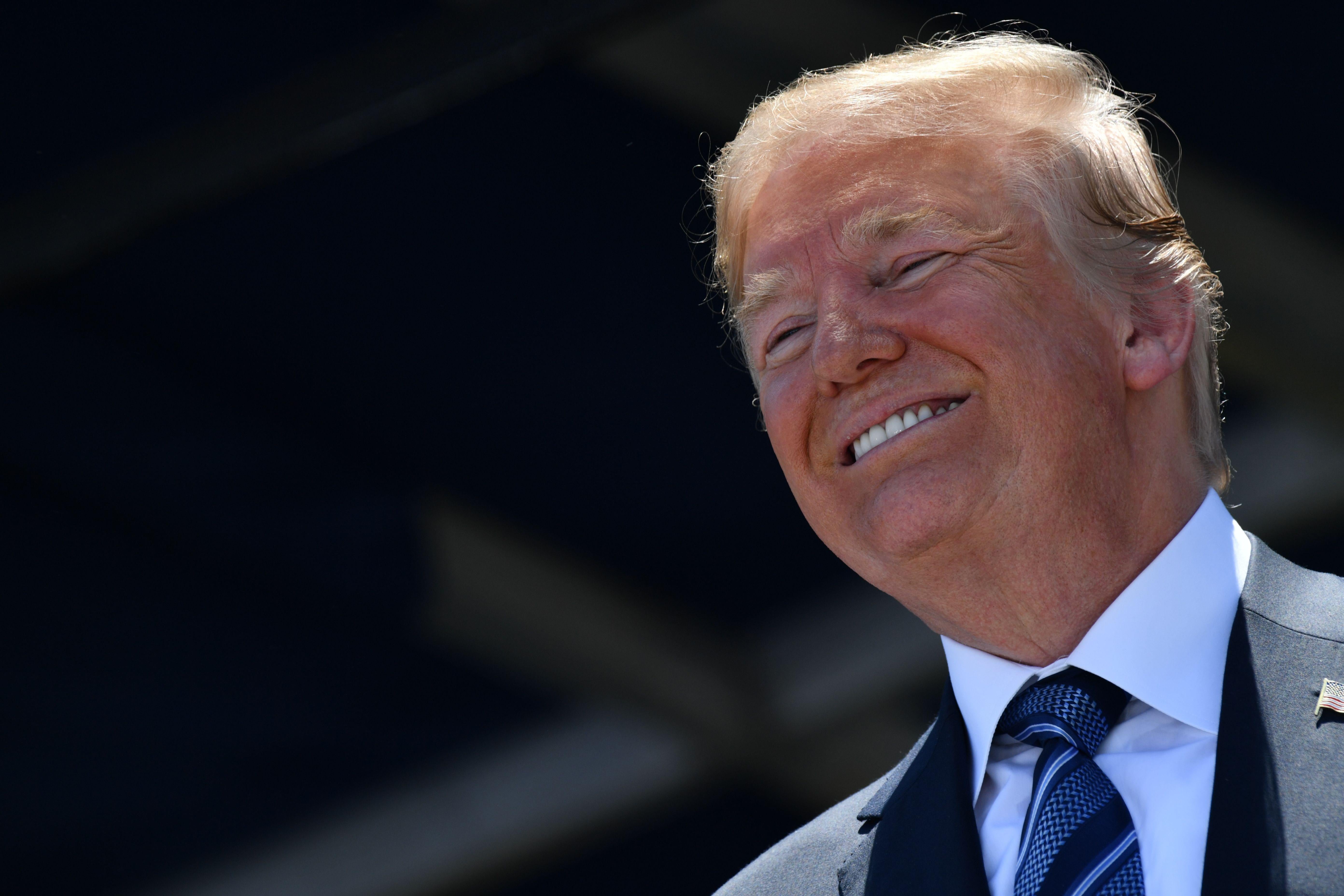 US President Donald Trump smiles after an address on May 25, 2018 in Annapolis, Maryland.