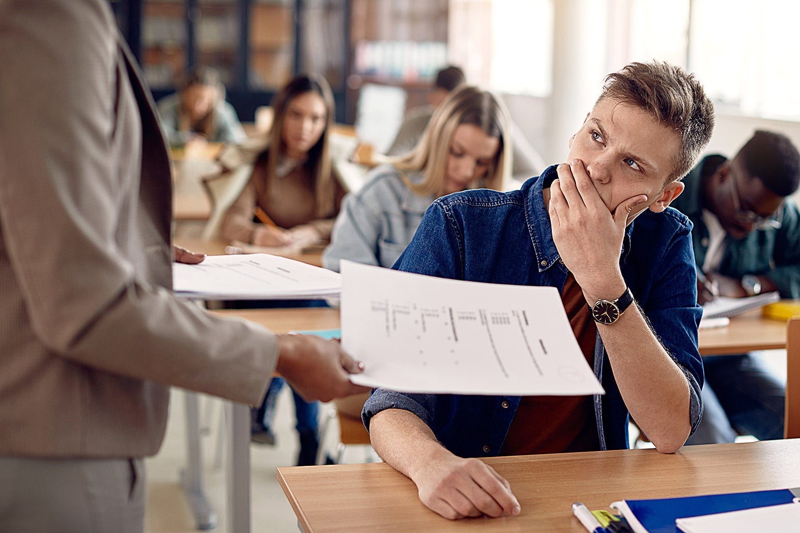 stressed teacher grading