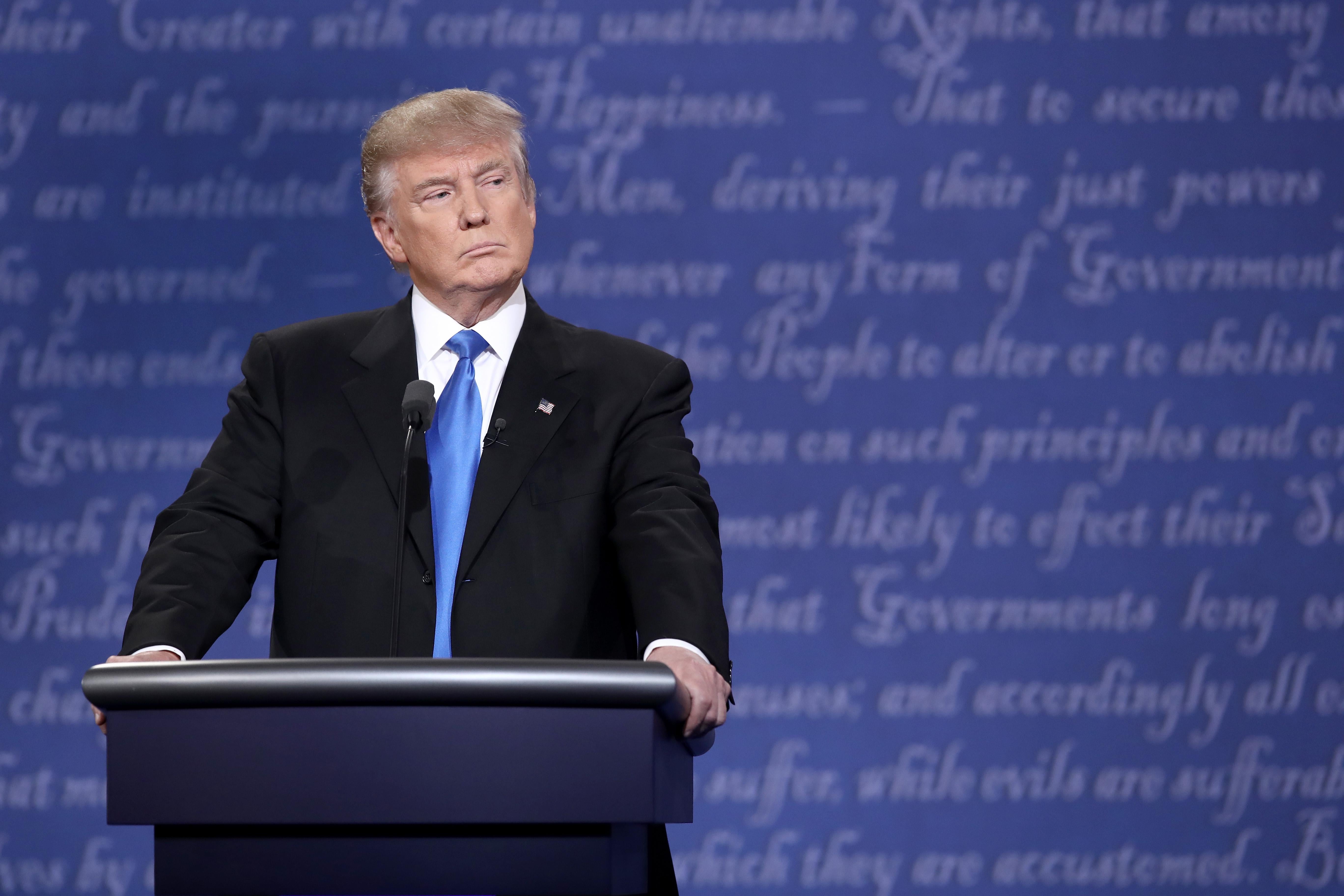 Donald Trump at a debate with Hillary Clinton during the 2016 election