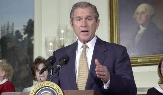U.S. President George W. Bush announces his tax cut plan.