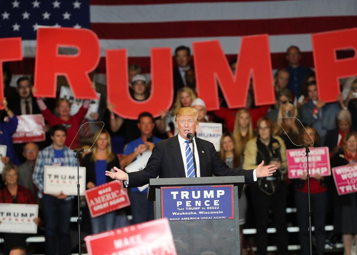 Republican presidential nominee Donald Trump speaks at a rally.