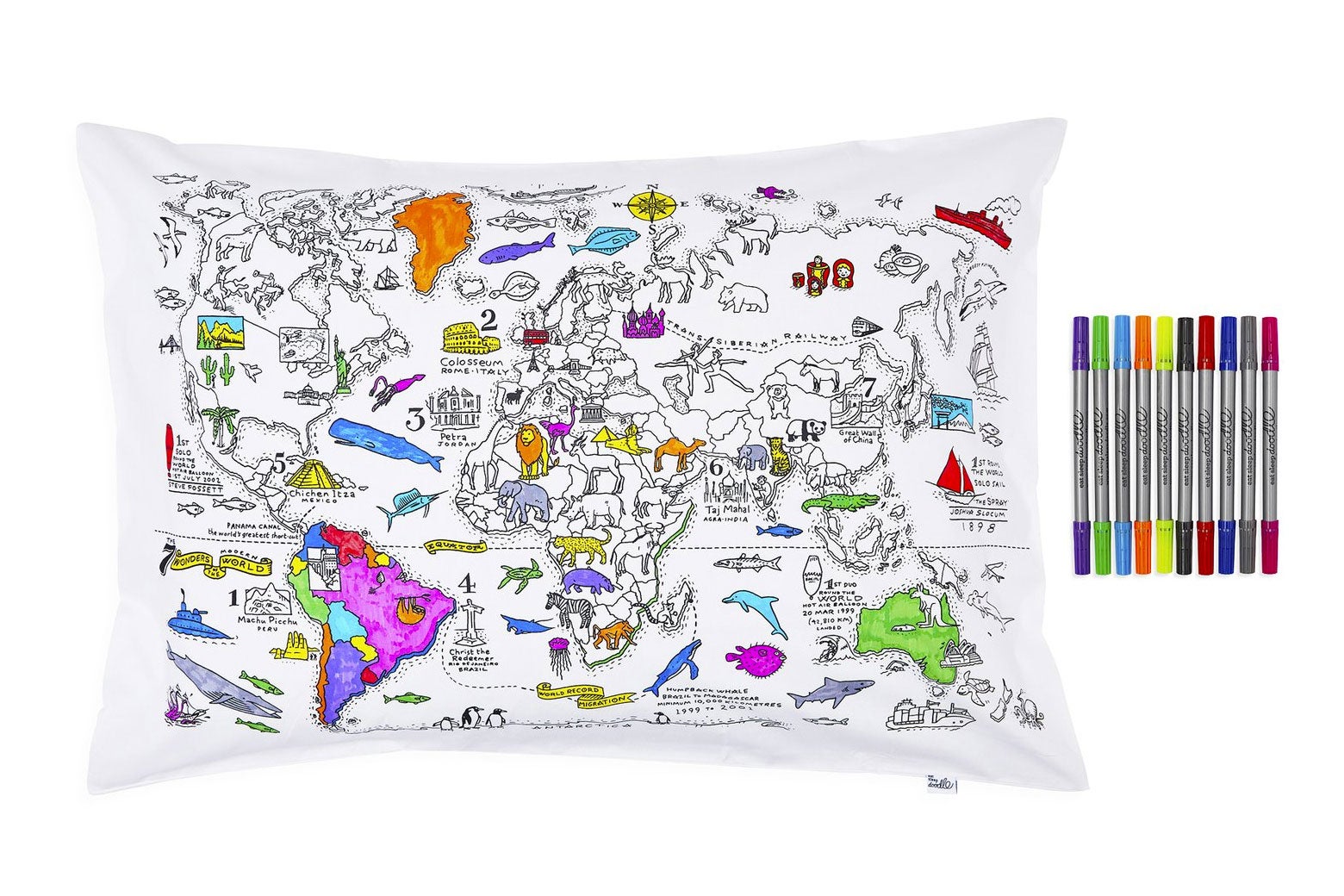 Eat, sleep, doodle, learn pillowcase.