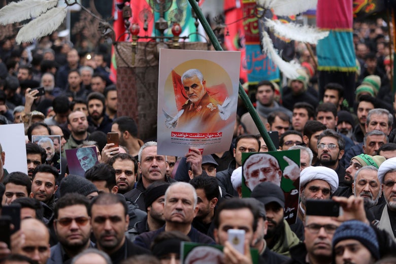 Iranians take part in an anti-U.S. rally to protest the killings during a U.S. airstike of Iranian military commander Qasem Soleimani (picture) and Iraqi paramilitary chief Abu Mahdi al-Muhandis, in the capital Tehran on January 4, 2020. 