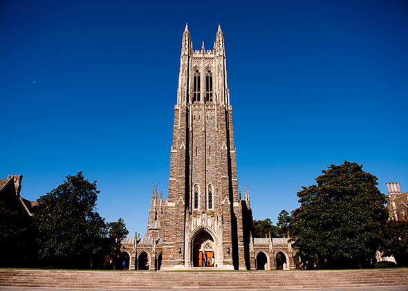 A general view of the Duke University Chapel on campus of Duke University.