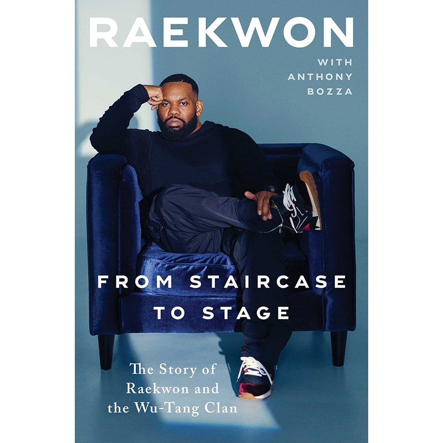 From Staircase to Stage book cover with Raekwon sitting in a blue chair