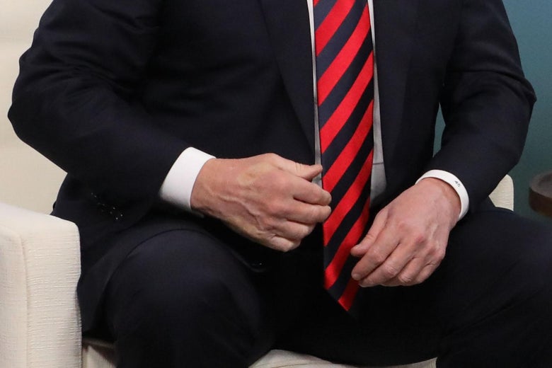 French President Emmanuel Macron leaves a firm impression on Donald Trump on the sidelines of the G7 Summit in La Malbaie, Quebec, Canada, June 8, 2018.