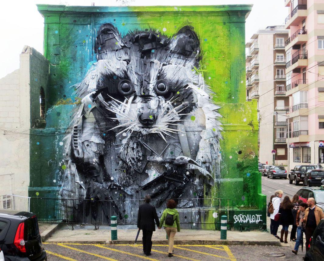Arturo Bordalo II's amazing animal street art made from trash on Lisbon's  streets.