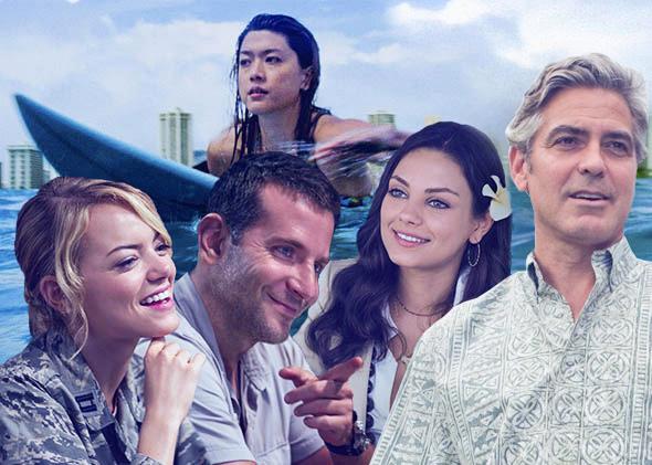Hawaii in hollywood: Emma Stone and Bradley Cooper in Aloha, Grace Park in Hawaii Five-0, Mila Kunis in Forgetting Sarah Marshall, and George Clooney in The Descendants.