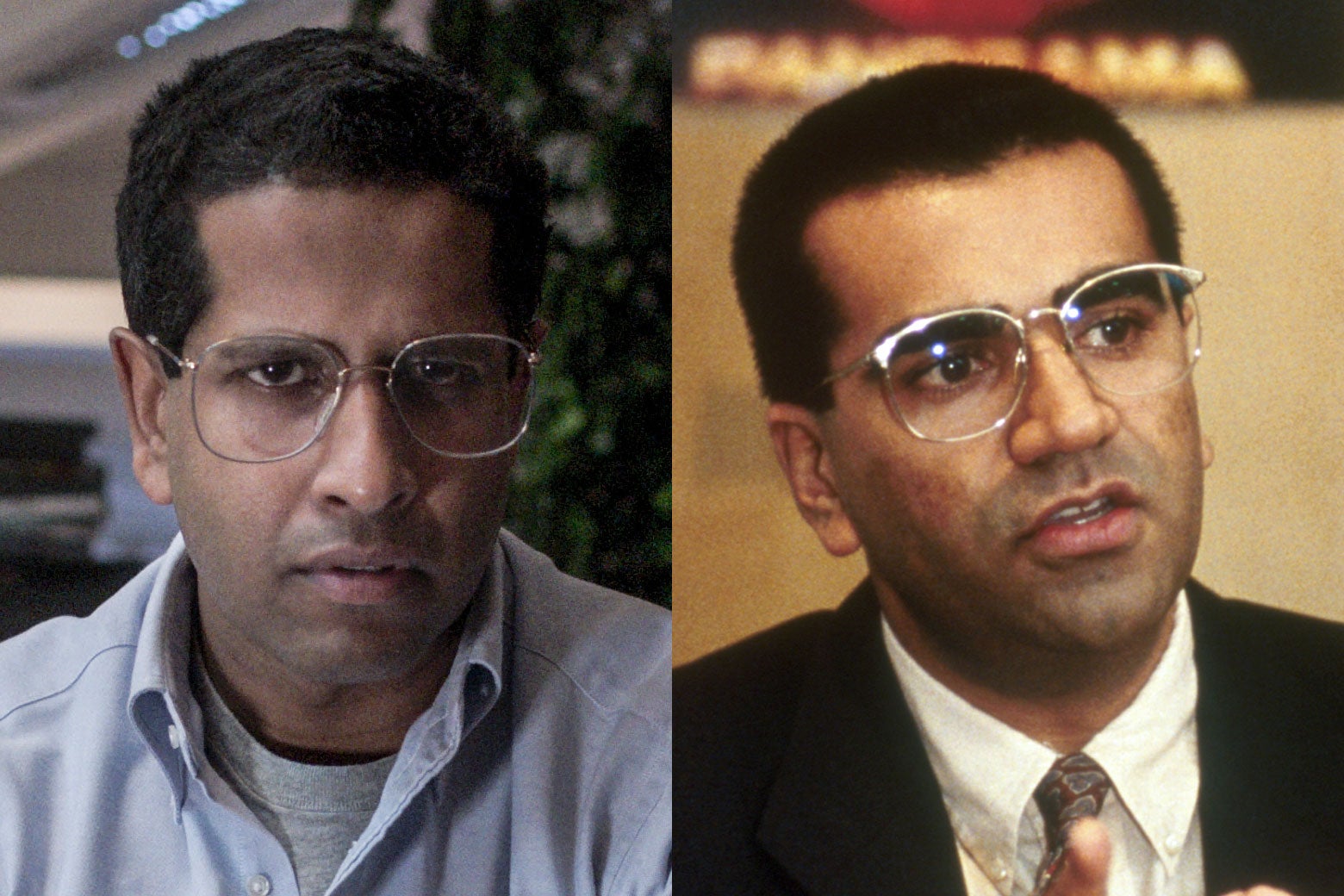 Left: Prasanna Puwanarajah as Martin Bashir. Right: Martin Bashir.