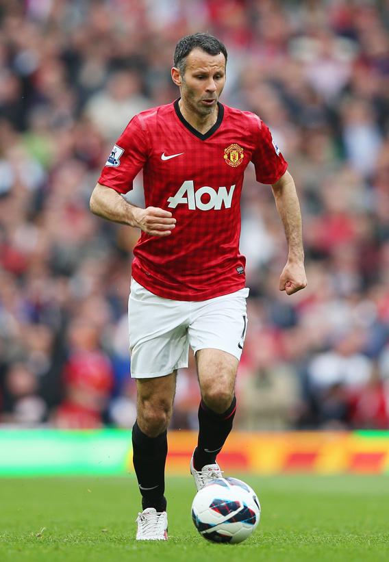 Ryan Giggs of Manchester United in action during the Barclays Premier League match between Manchester United and Chelsea at Old Trafford on May 5, 2013 in Manchester, England.