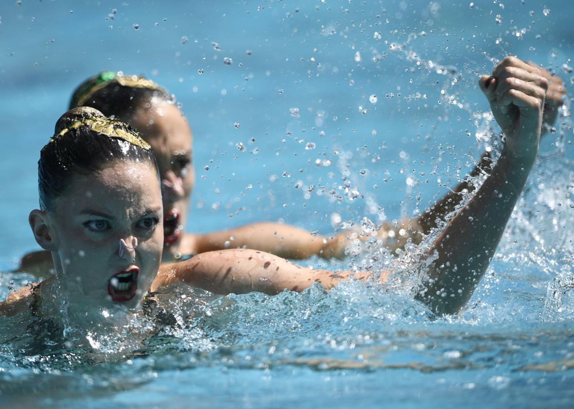 The secret to synchronized swimmers’ shellacked hair powdered gelatin.