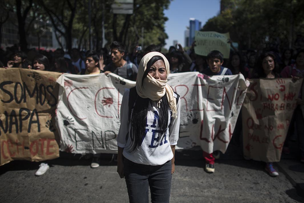 Students block access to the Mexican attorney general’s office on Nov. 6, 2014, in Mexico City