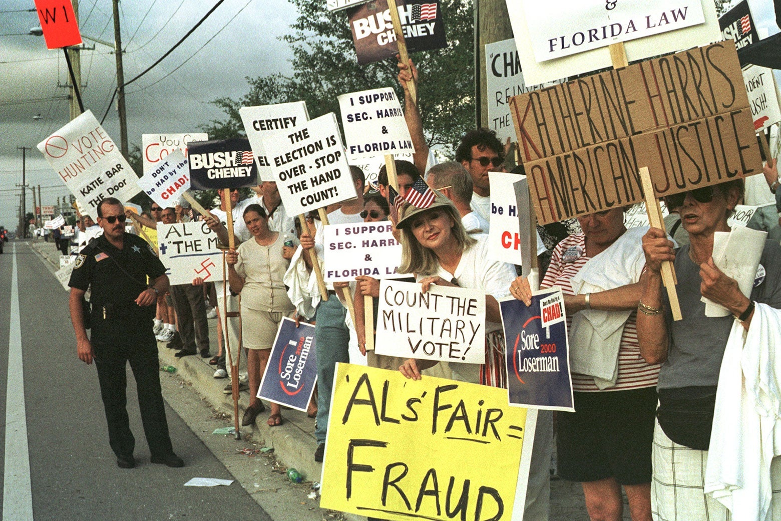 Protesters outside the Palm Beach County Emergency Operations Center on November 18, 2000 in West Palm Beach, Florida.