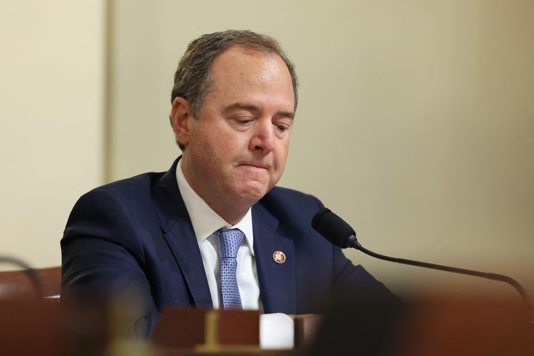 Rep. Adam Schiff reacts as he speaks during the Select Committee investigation of the January 6, 2021, attack on the U.S. Capitol, during their first hearing on Capitol Hill in Washington, D.C. on July 27, 2021. 