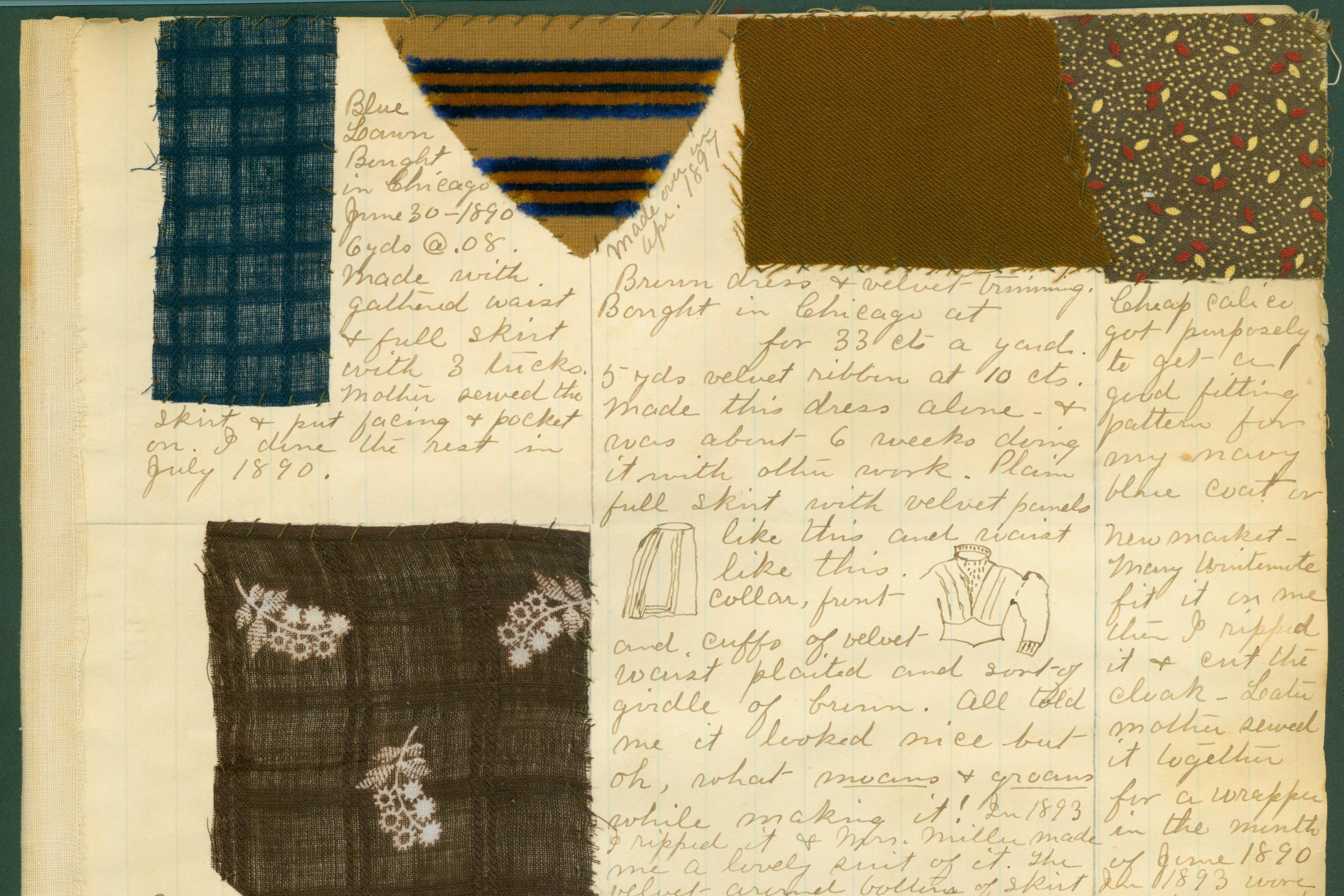 A page from Hannah Alspaugh's fabric scrapbook.