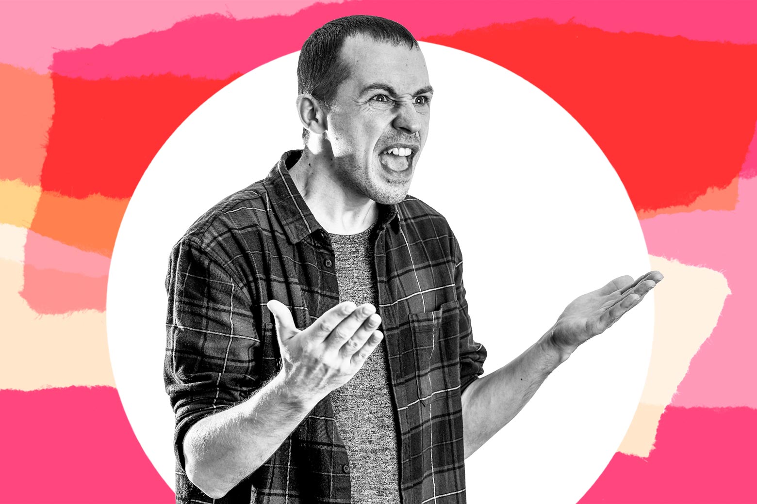 White man in his 20's yelling.